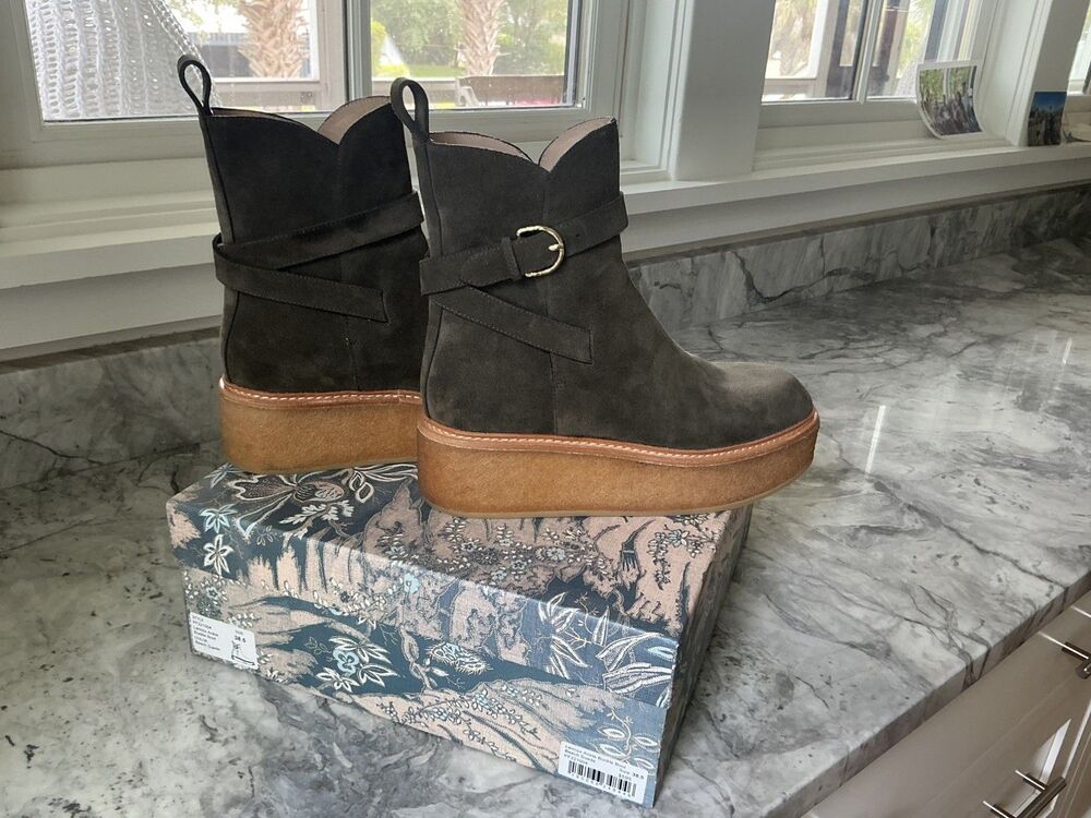 Ulla Johnson Lennox Suede BEECH Ankle Buckle Platform Boots   EU 38.5/US 8.5 EUC
